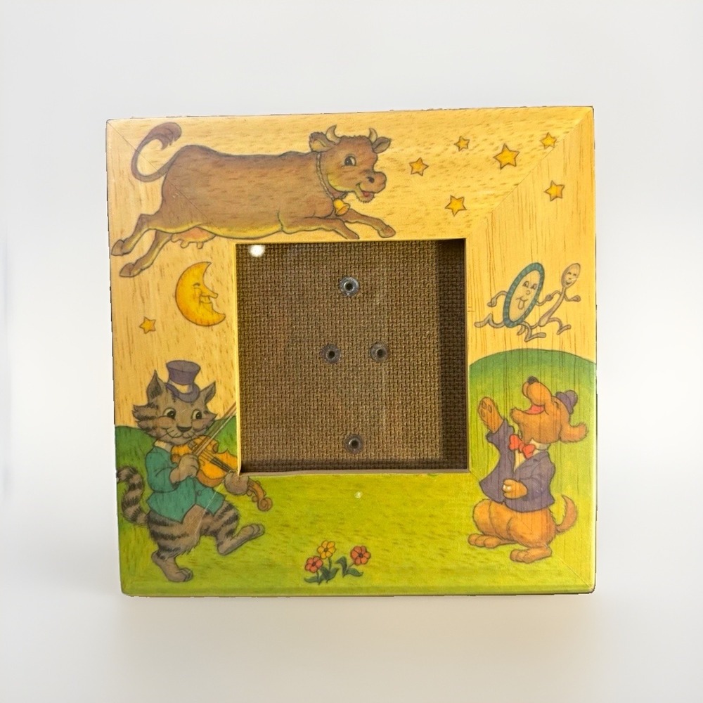 Fetco Wood Square Photo Frame 3x3 Nursery Rhyme Animal Design 1995 Handcrafted